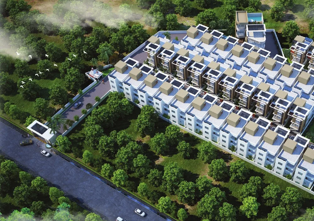 Aerial architectural view of the villa community from the brochure