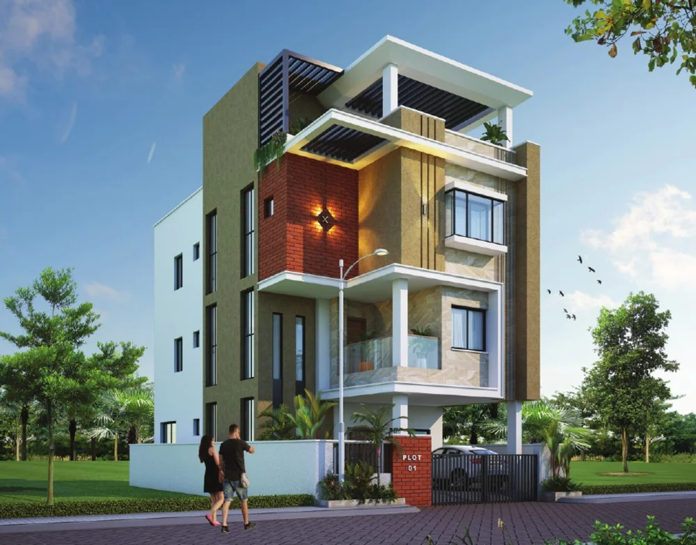 Architectural perspective of a White Roses@5 triplex villa, as shown in the project brochure